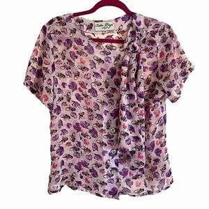 Bettie Page Butterfly Print Bow Tie Blouse XXL
